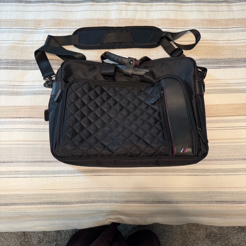 BMW M Logo Laptop Bag Briefcase Zippered Pockets M Series High Performance Black